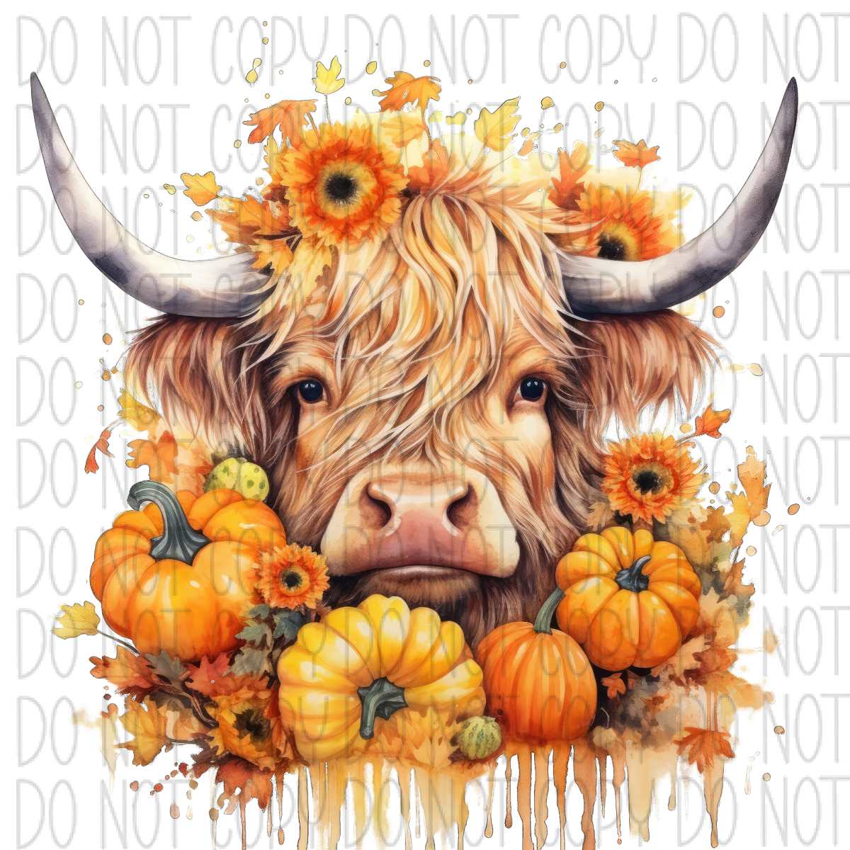 Highland Cow Head With Pumpkins Dtf Transfer Transfers