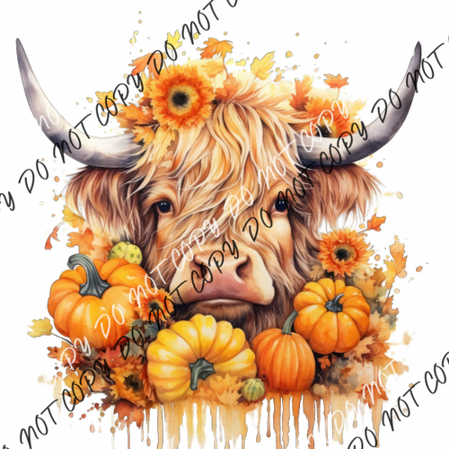 Highland Cow Head With Pumpkins Dtf Transfer Transfers