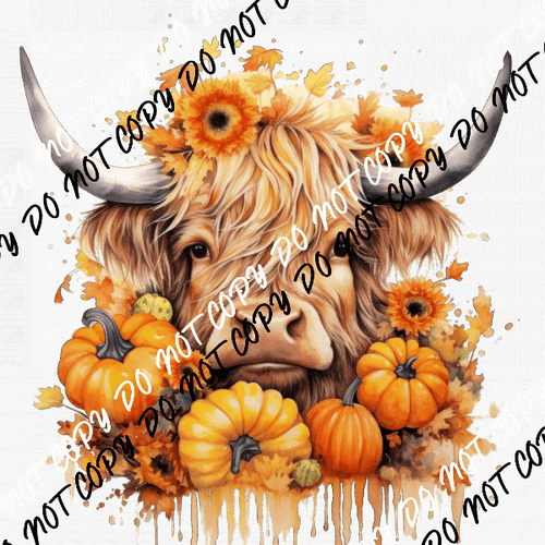 Highland Cow Head with Pumpkins DTF Transfer - We Print U Press DTF Transfers