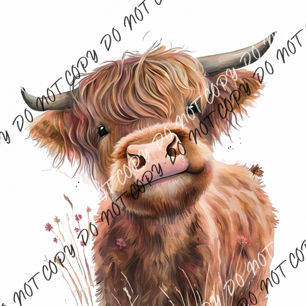 Highland Cow Simple With Flowers Dtf Transfer