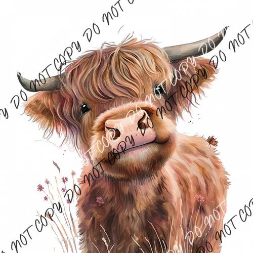 Highland Cow Simple With Flowers Dtf Transfer