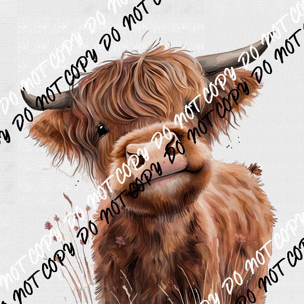 Highland Cow Simple with Flowers DTF Transfer - We Print U Press DTF Transfers