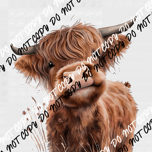 Highland Cow Simple with Flowers DTF Transfer - We Print U Press DTF Transfers