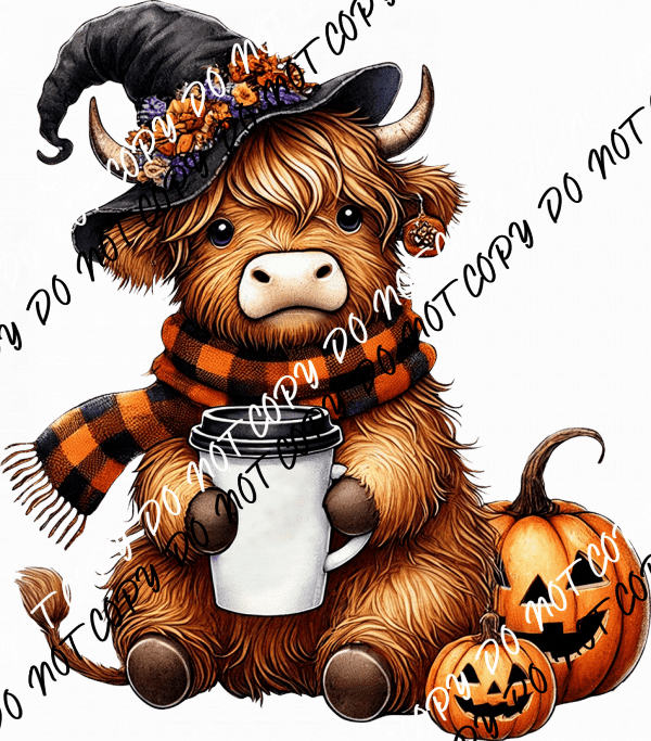 Highland Cow Witch Coffee DTF Transfer - We Print U Press DTF Transfers