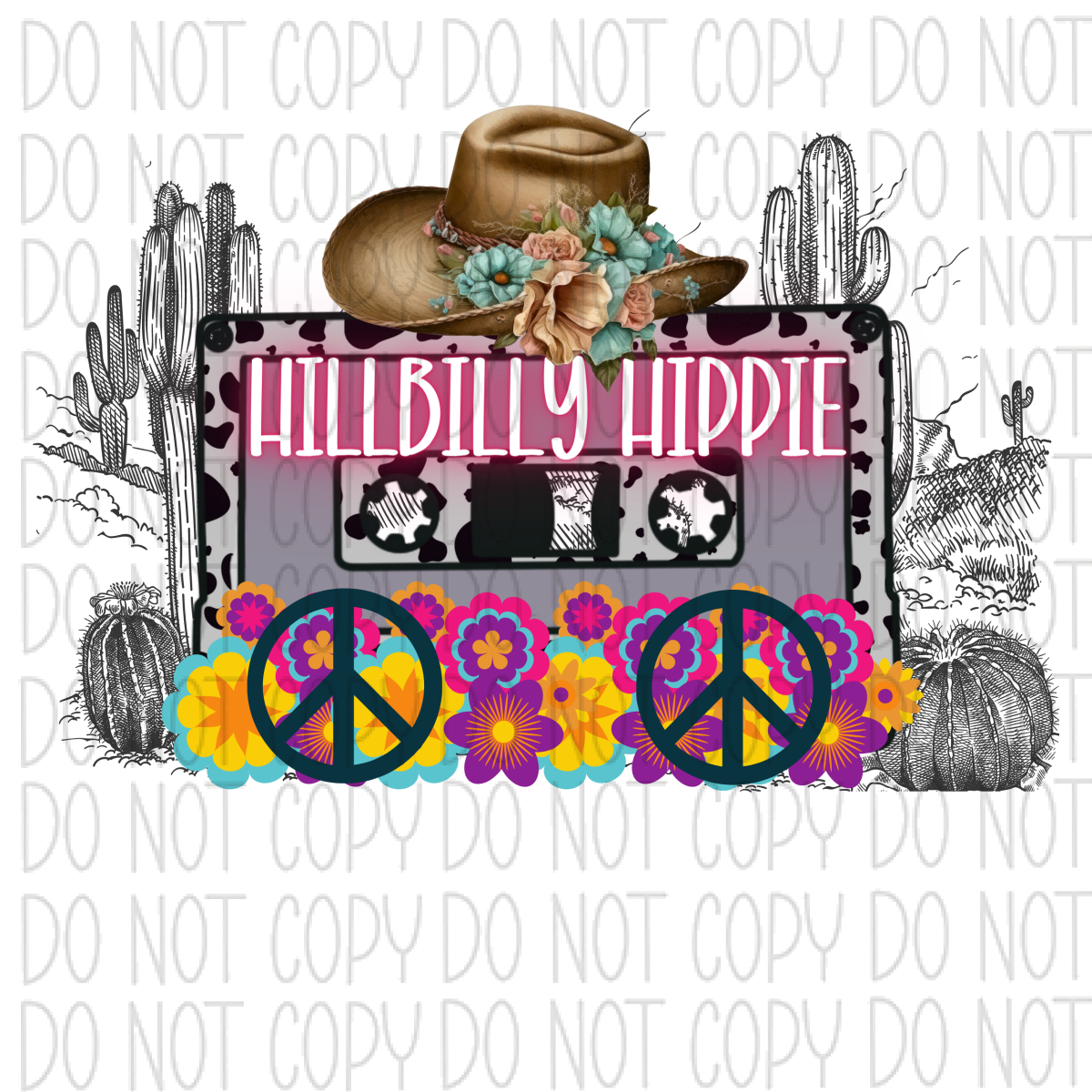 Hill Billy Hippie Cassette Tape Dtf Transfer