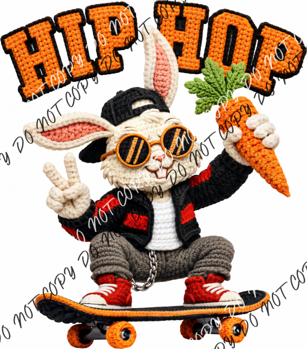 Hip Hop Easter Bunny Skateboard DTF Transfer RTP DTF Transfers