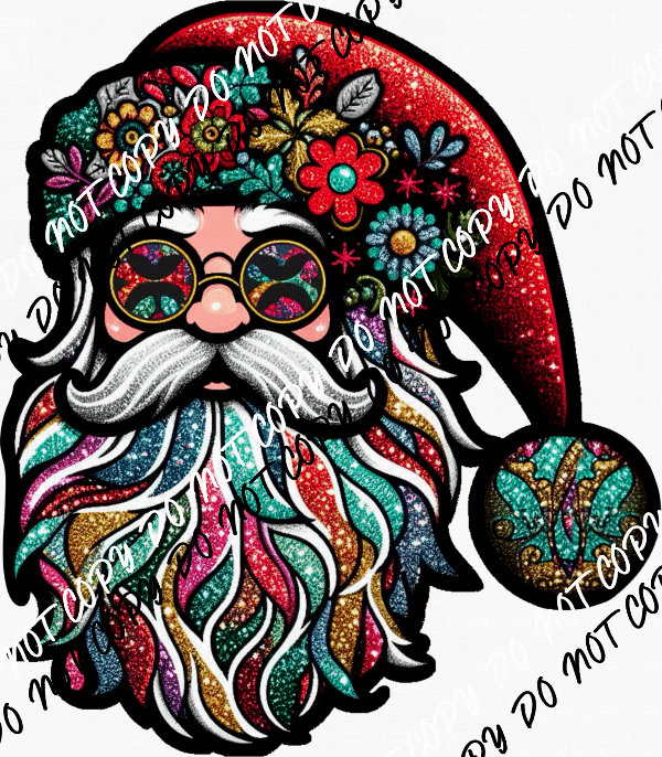 Hippie Santa Faux Glitter Faux Patch DTF Transfer - We Print U Press DTF Transfers