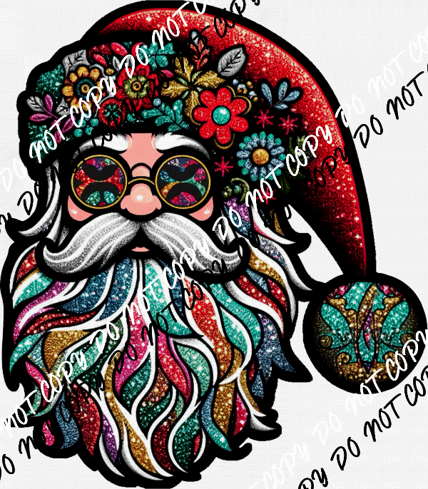 Hippie Santa Faux Glitter Faux Patch DTF Transfer - We Print U Press DTF Transfers