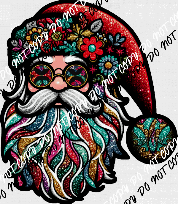 Hippie Santa Faux Glitter Faux Patch DTF Transfer - We Print U Press DTF Transfers