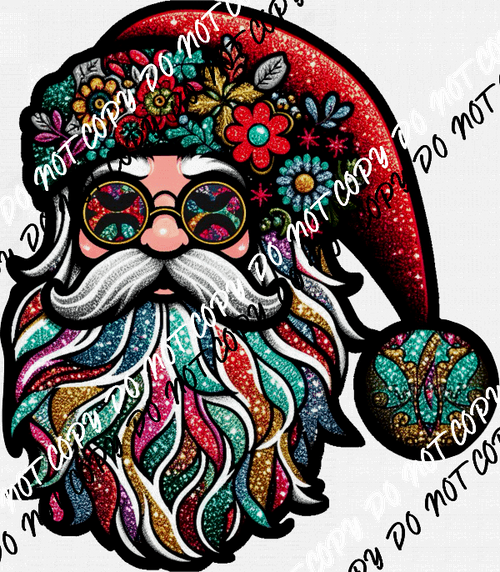 Hippie Santa Faux Glitter Faux Patch DTF Transfer - We Print U Press DTF Transfers