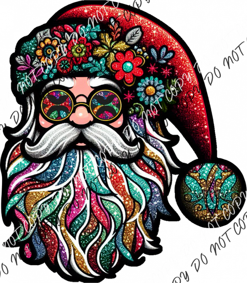 Hippie Santa Faux Glitter Patch Dtf Transfer Rtp Transfers