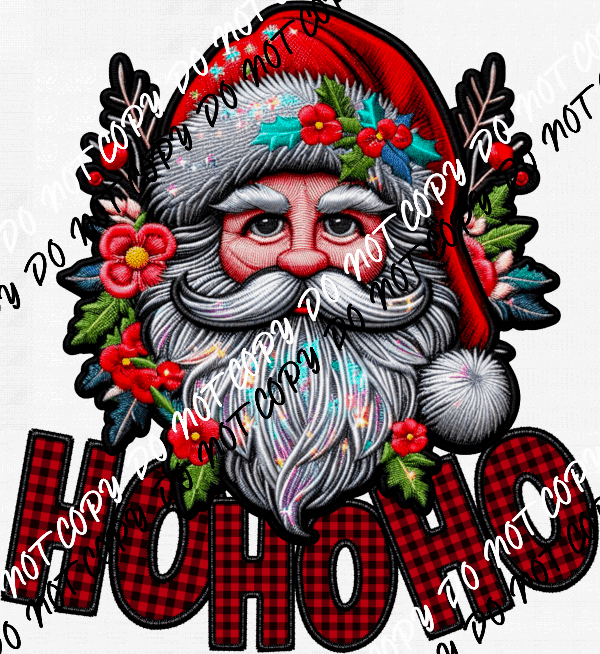 Ho Ho Ho Santa Faux Embroidery DTF Transfer - We Print U Press DTF Transfers