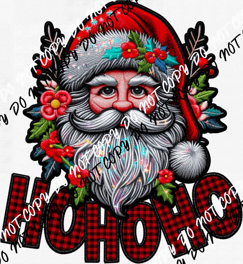 Ho Ho Ho Santa Faux Embroidery DTF Transfer - We Print U Press DTF Transfers