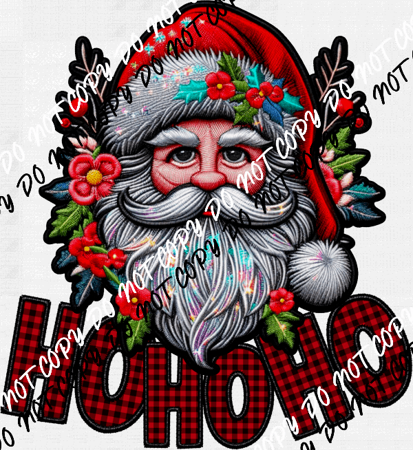 Ho Ho Ho Santa Faux Embroidery DTF Transfer - We Print U Press DTF Transfers