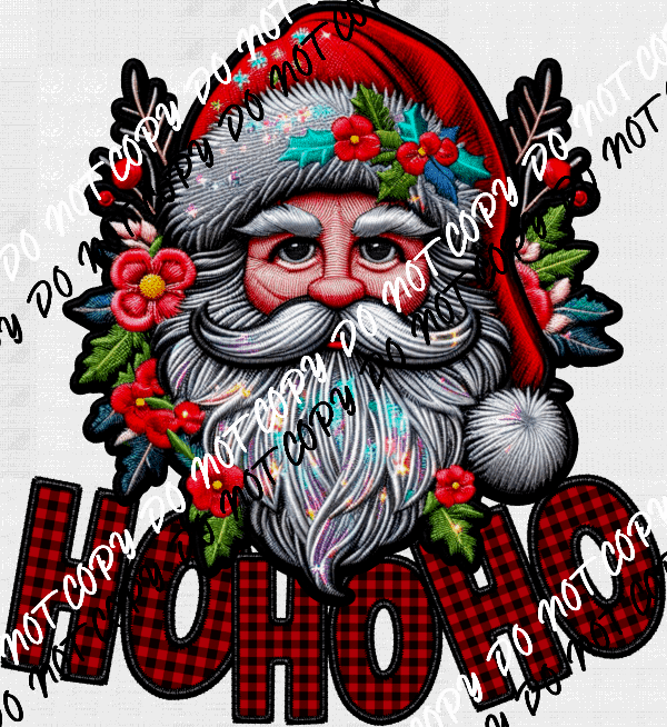 Ho Ho Ho Santa Faux Embroidery DTF Transfer - We Print U Press DTF Transfers