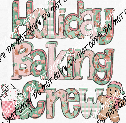 Holiday Baking Crew Pastel Letters DTF Transfer - We Print U Press DTF Transfers