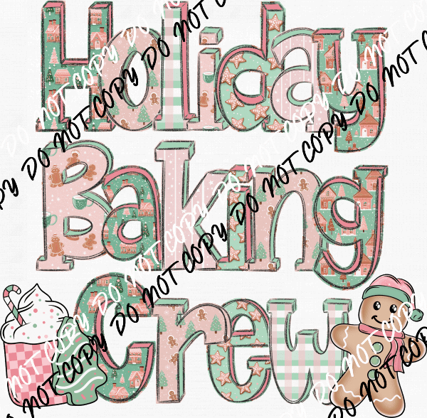 Holiday Baking Crew Pastel Letters DTF Transfer - We Print U Press DTF Transfers