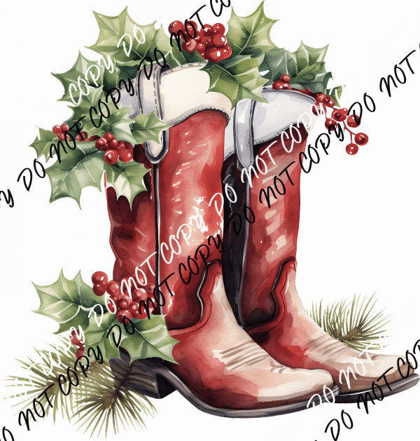 Holly Jolly Cowboy Boots DTF Transfer - We Print U Press DTF Transfers