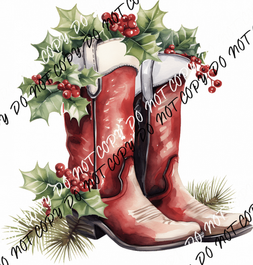Holly Jolly Cowboy Boots DTF Transfer - We Print U Press DTF Transfers