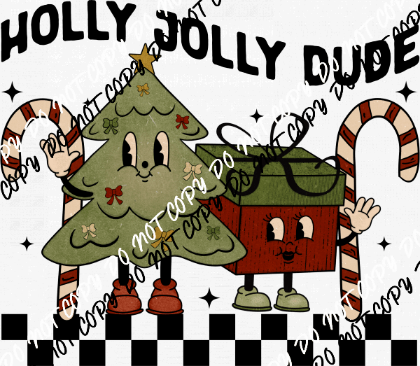 Holly Jolly Dude Tree And Gift DTF Transfer - We Print U Press DTF Transfers