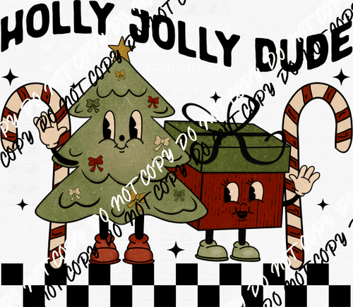 Holly Jolly Dude Tree And Gift DTF Transfer - We Print U Press DTF Transfers