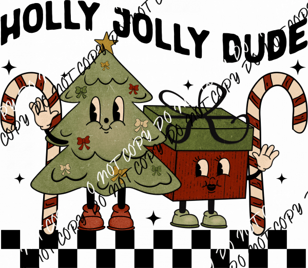 Holly Jolly Dude Tree And Gift DTF Transfer - We Print U Press DTF Transfers