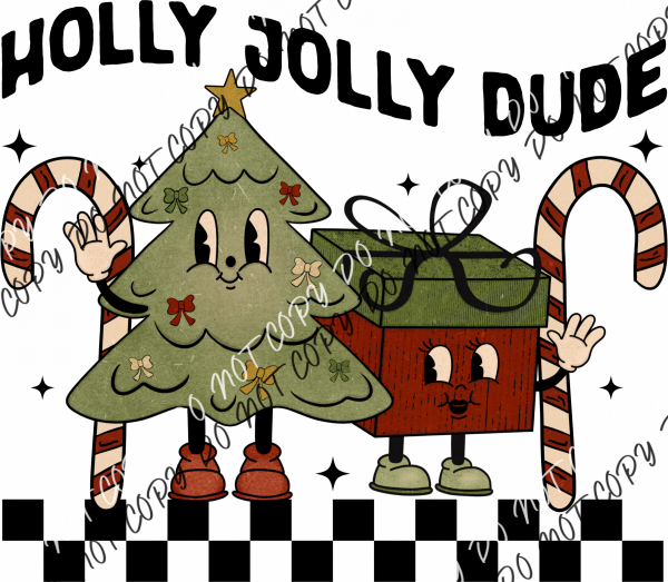 Holly Jolly Dude Tree And Gift Dtf Transfer Transfers