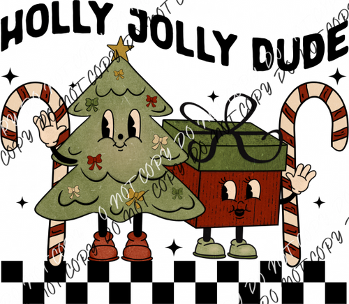 Holly Jolly Dude Tree And Gift Dtf Transfer Transfers