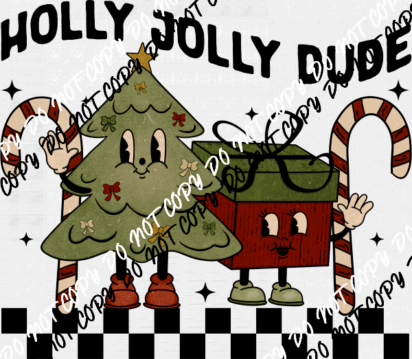 Holly Jolly Dude Tree And Gift DTF Transfer - We Print U Press DTF Transfers