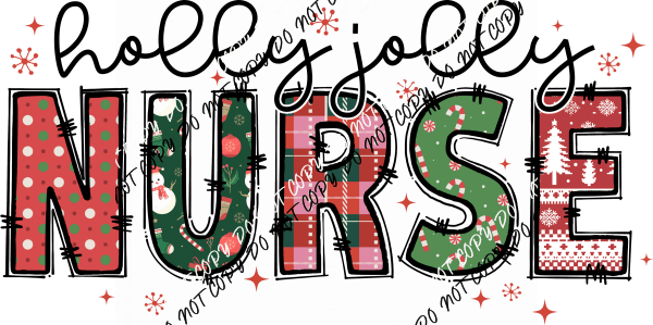 Holly Jolly Nurse DTF Transfer - We Print U Press DTF Transfers
