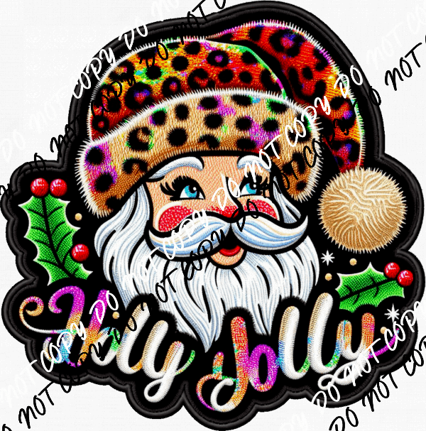 Holly Jolly Santa Faux Patch DTF Transfer - We Print U Press DTF Transfers