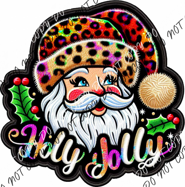 Holly Jolly Santa Faux Patch Dtf Transfer Rtp Transfers