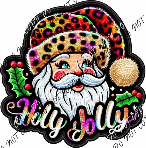 Holly Jolly Santa Faux Patch Dtf Transfer Rtp Transfers