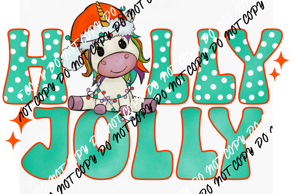 Holly Jolly Unicorn DTF Transfer - We Print U Press DTF Transfers