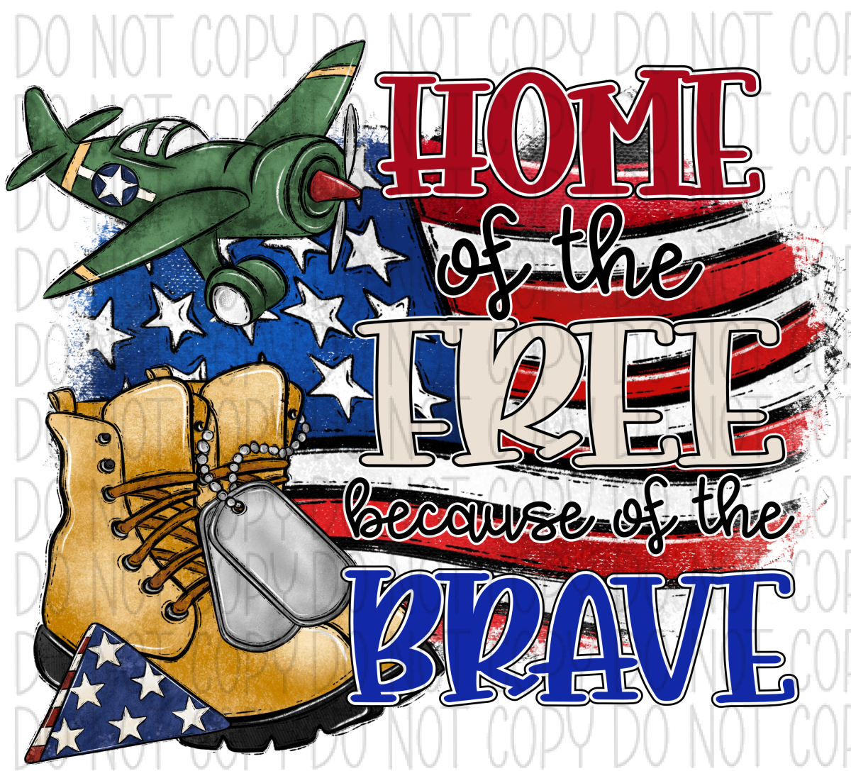 Home Of The Free Because Brave Flag With Plane And Boots Dtf Transfer Transfers