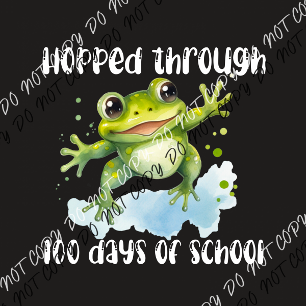 Hopped Through 100 Days Of School Frog White Or Black Print Dtf Transfer Pocket Size 3 / Text