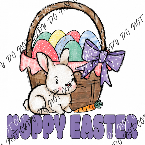 Hoppy Easter Bunny And Basket Purple Letters Dtf Transfer Rtp Transfers