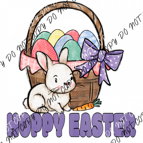 Hoppy Easter Bunny And Basket Purple Letters Dtf Transfer Rtp Transfers