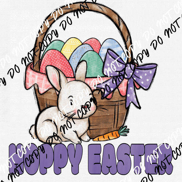 Hoppy Easter Bunny and Basket Purple Letters DTF Transfer - We Print U Press DTF Transfers