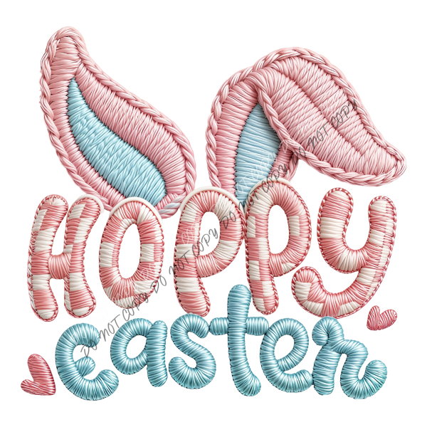 Hoppy Easter Faux Yarn Bunny Ears DTF Transfer RTP DTF Transfers