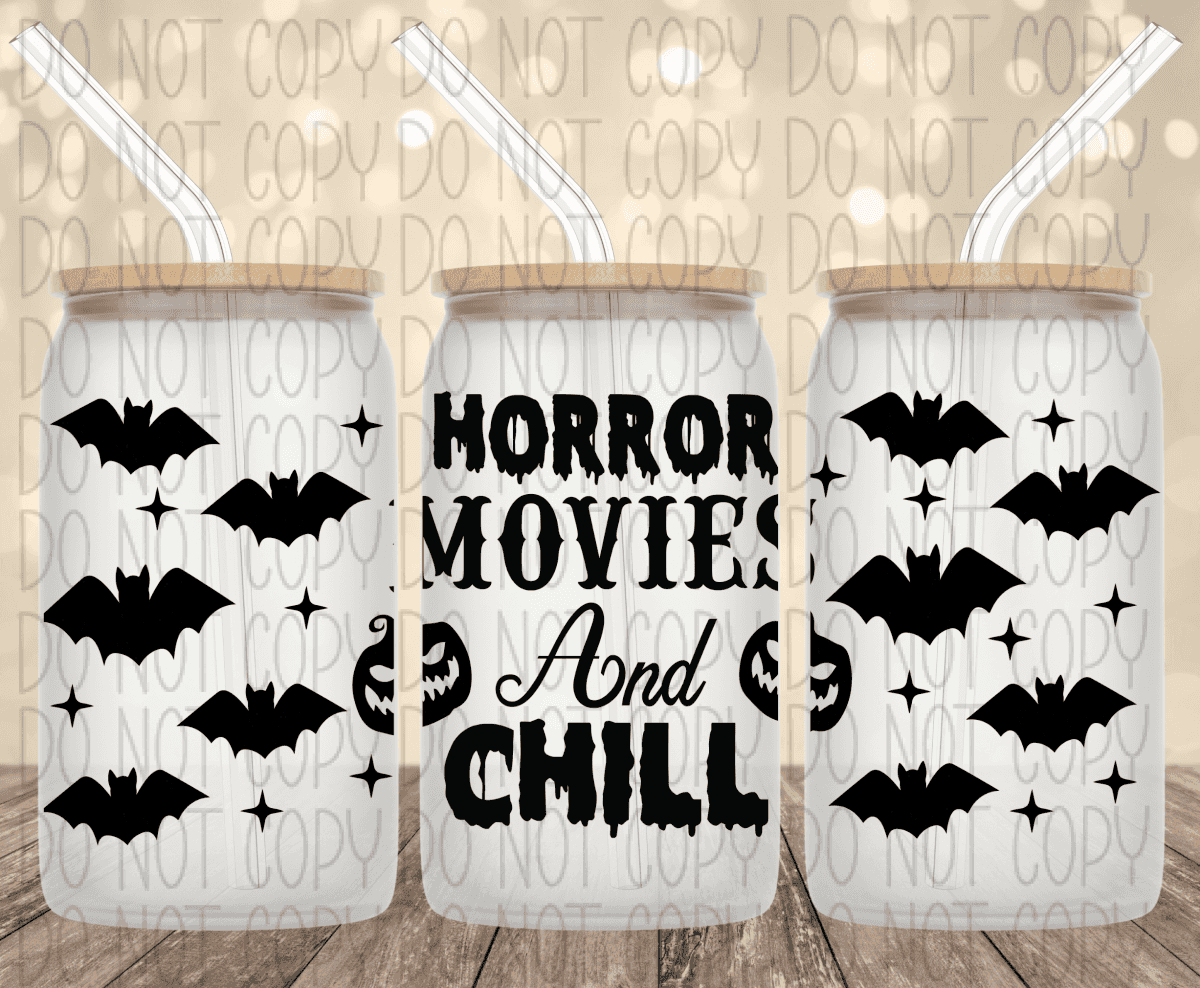 Horror Movies And Chill 16 Oz Glass Can