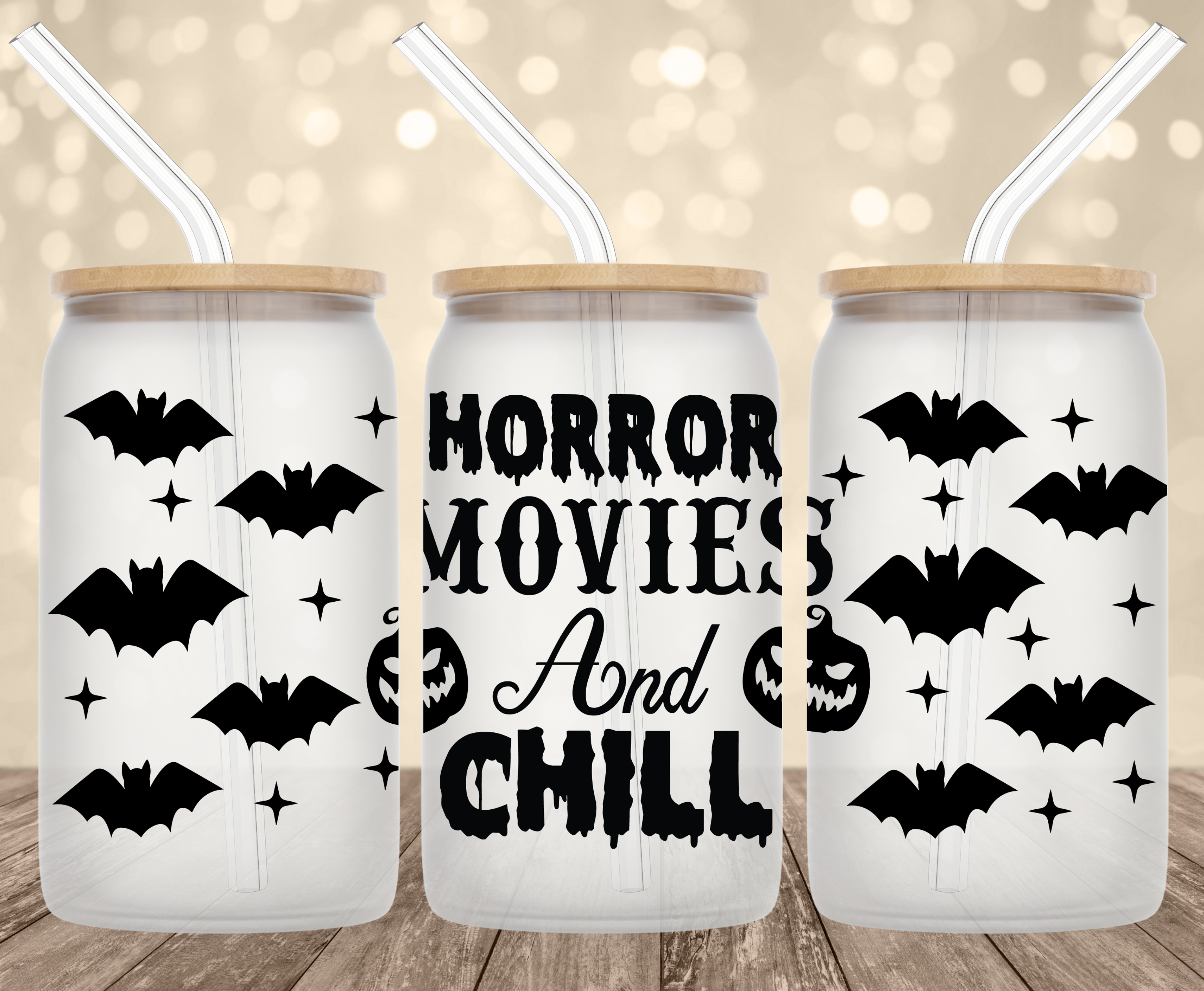 Horror Movies and Chill UV Transfer for 16 oz Glass Can Tumblers