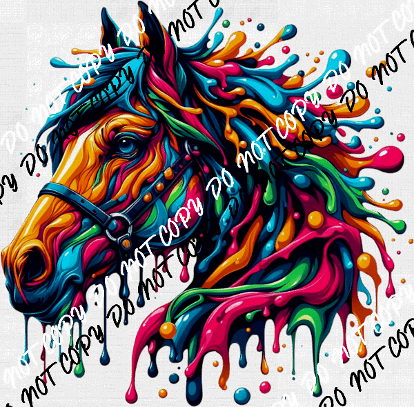 Horse Head Color Drip DTF Transfer - We Print U Press DTF Transfers