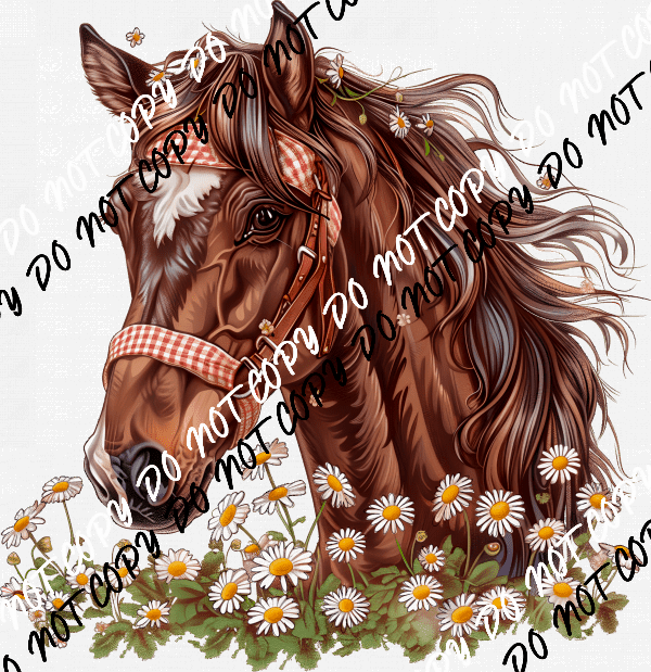 Horse with Daisies DTF Transfer - We Print U Press DTF Transfers