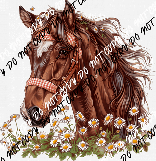 Horse with Daisies DTF Transfer - We Print U Press DTF Transfers