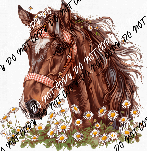 Horse with Daisies DTF Transfer - We Print U Press DTF Transfers