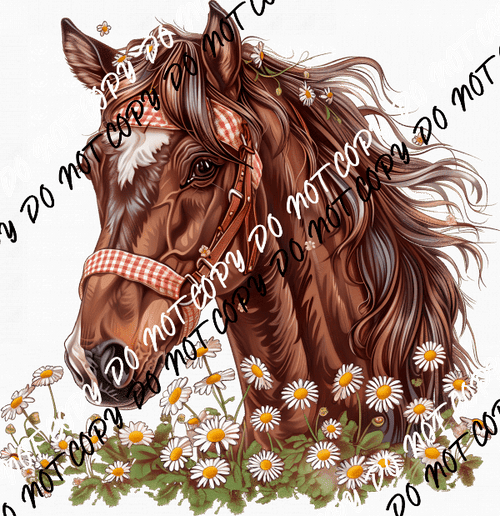 Horse with Daisies DTF Transfer - We Print U Press DTF Transfers