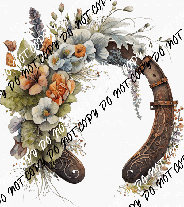 Horseshoe with Floral Bouquet DTF Transfer - We Print U Press DTF Transfers