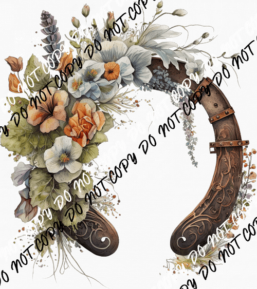 Horseshoe with Floral Bouquet DTF Transfer - We Print U Press DTF Transfers