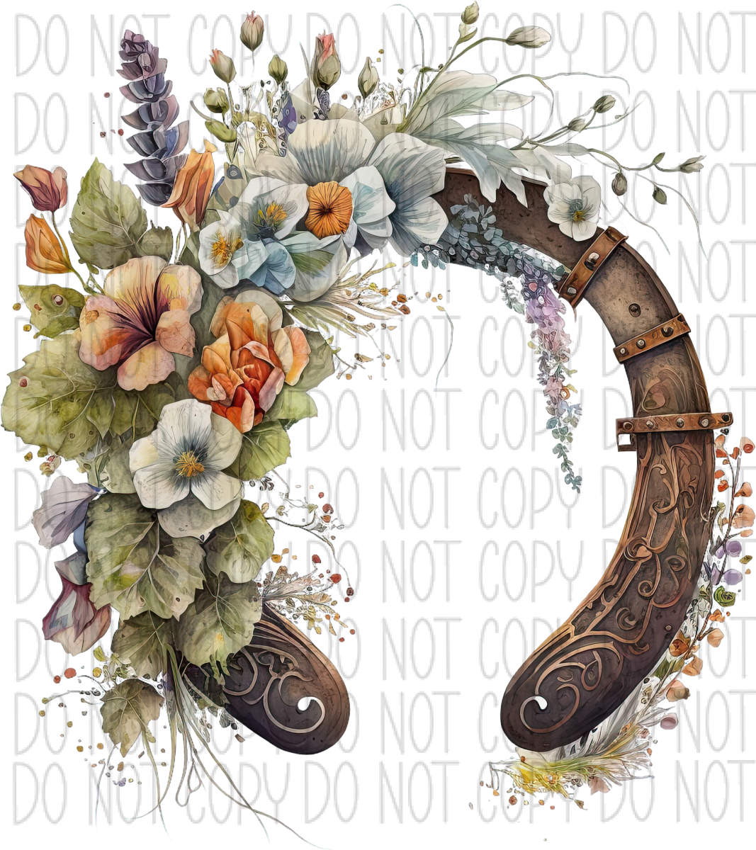 Horseshoe With Floral Bouquet Dtf Transfer Transfers